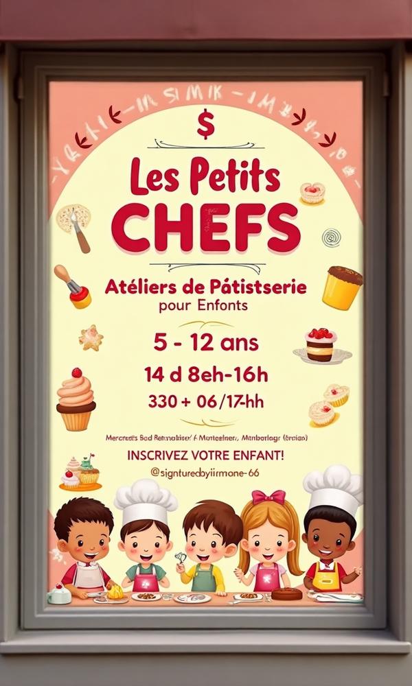 Affiche publicitaire Les Petits Chefs - Ateliers de pâtisserie pour enfants
